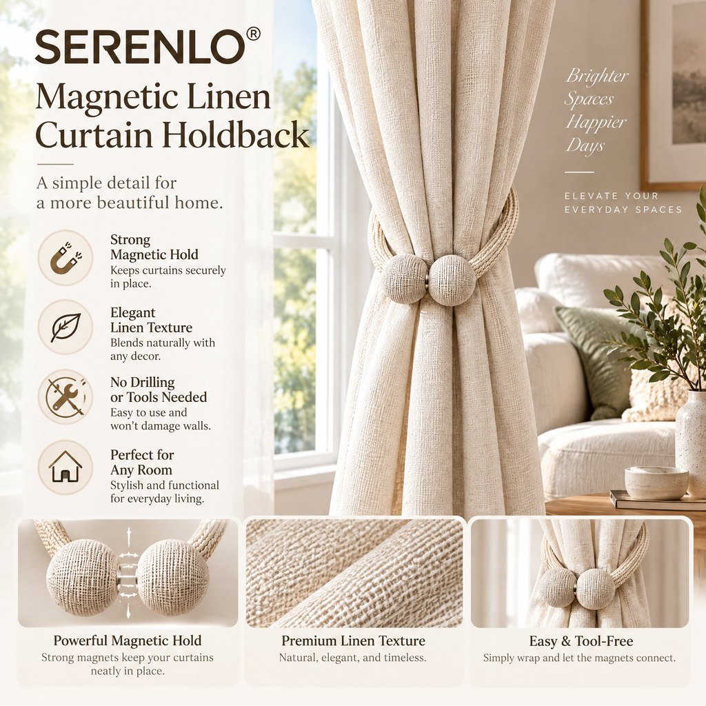 SERENLO™ Magnetic Linen Curtain Holdback