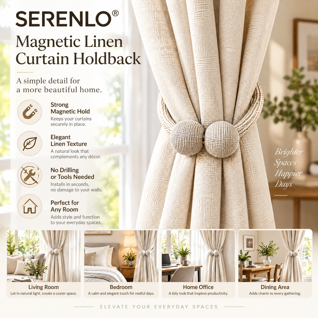 SERENLO™ Magnetic Linen Curtain Holdback