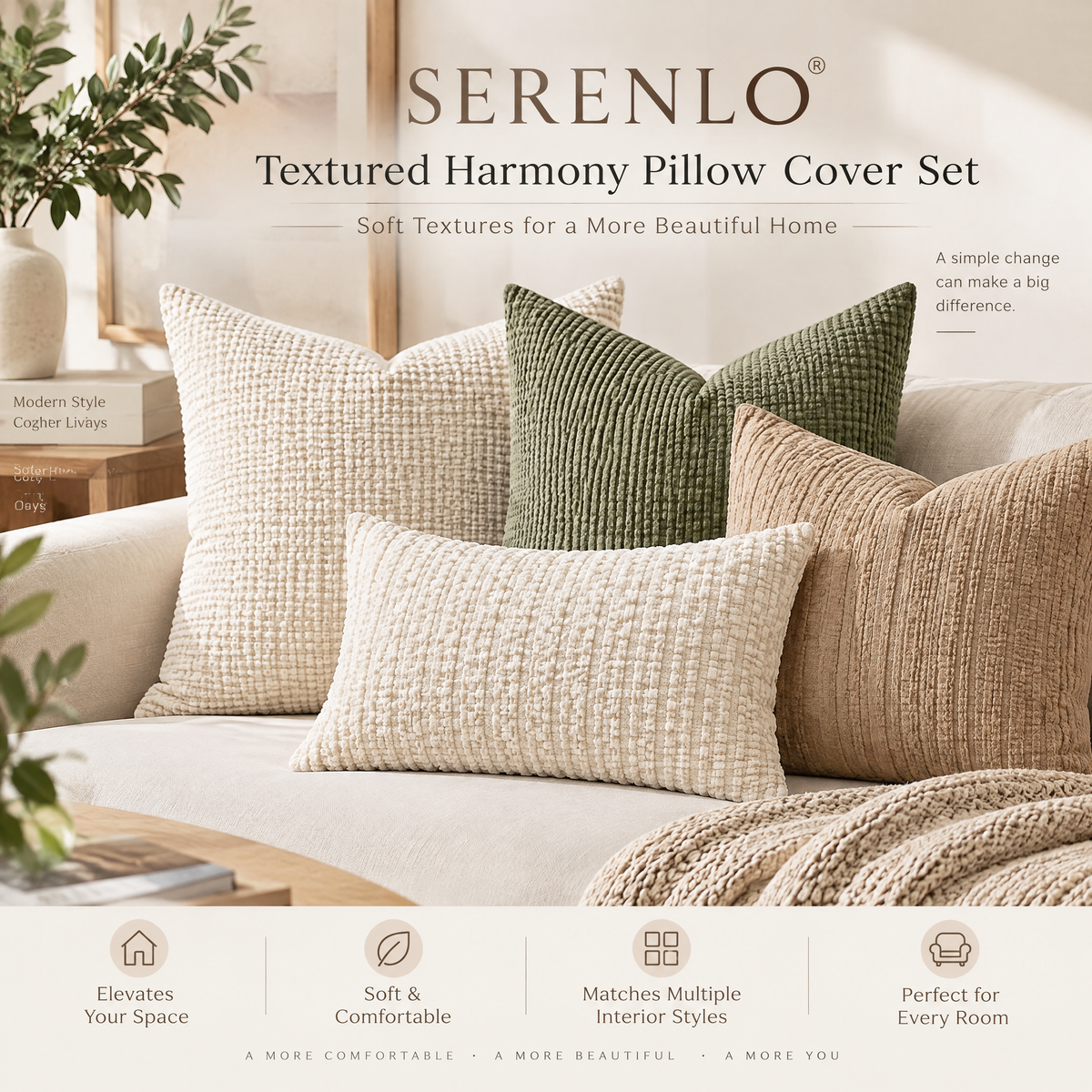 SERENLO™ Textured Harmony Pillow Cover Set