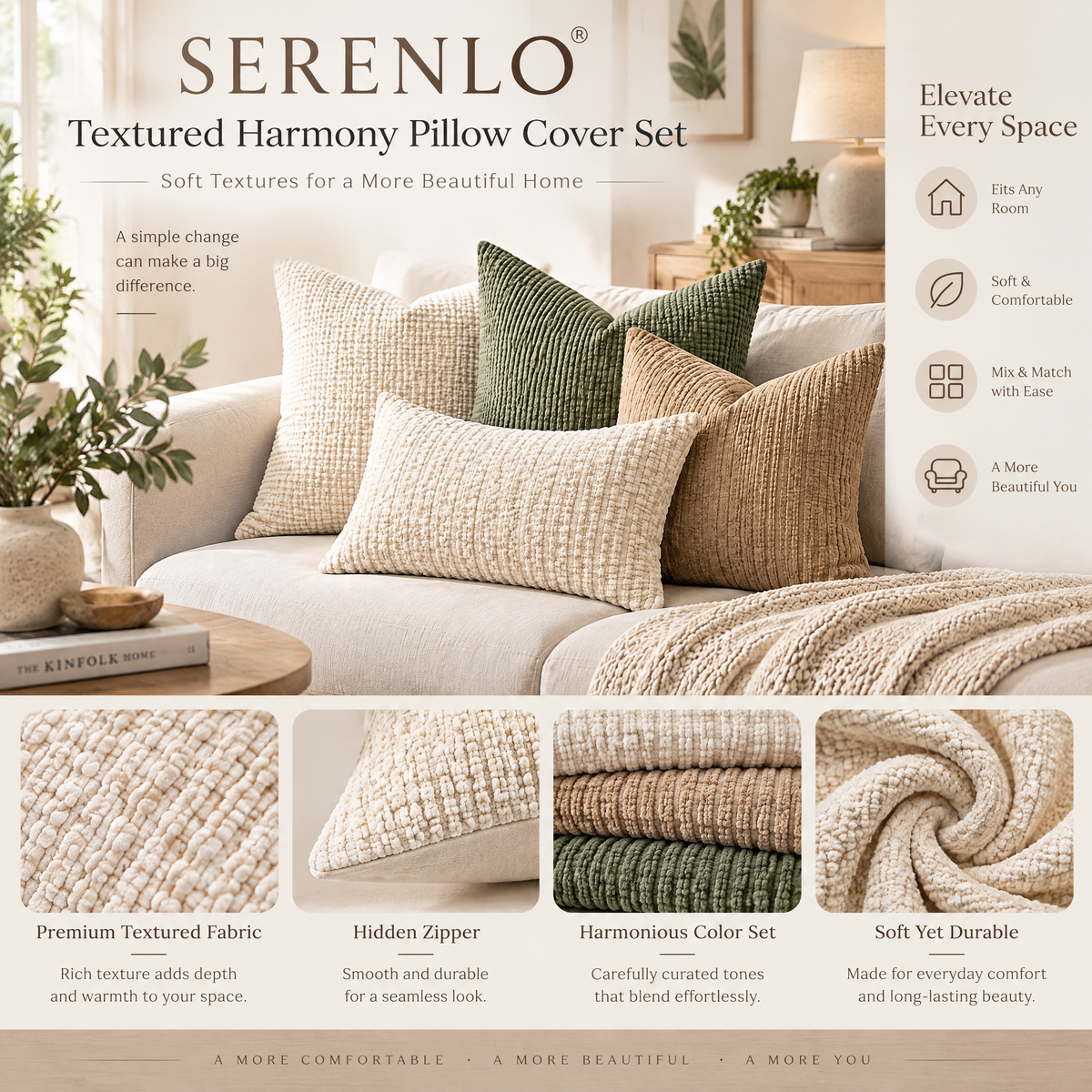 SERENLO™ Textured Harmony Pillow Cover Set
