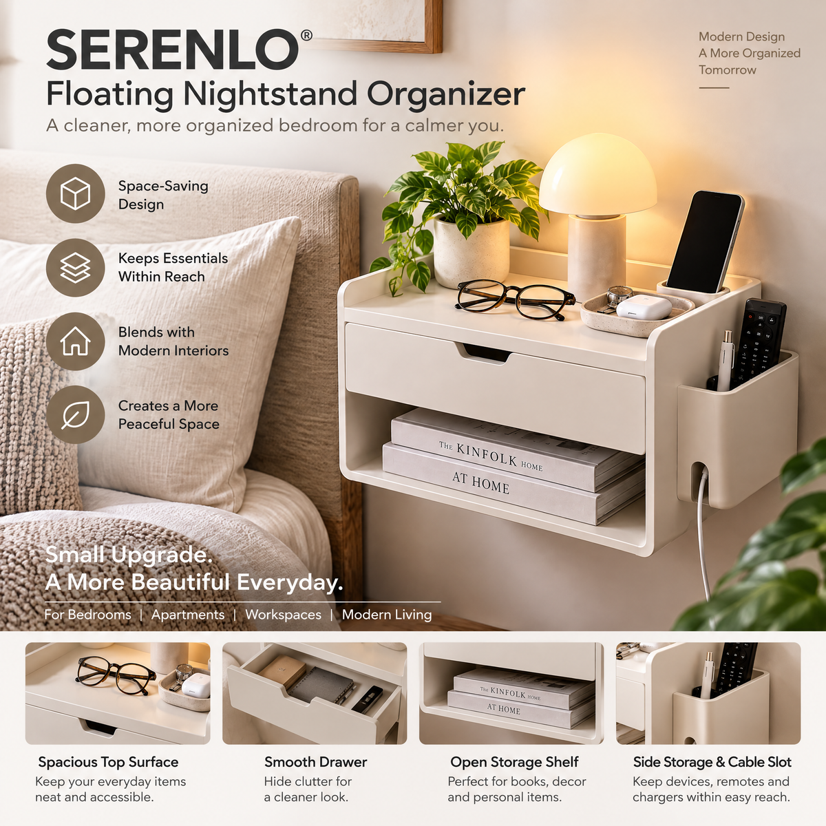SERENLO™ Floating Nightstand Organizer