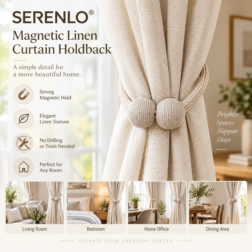 SERENLO™ Magnetic Linen Curtain Holdback