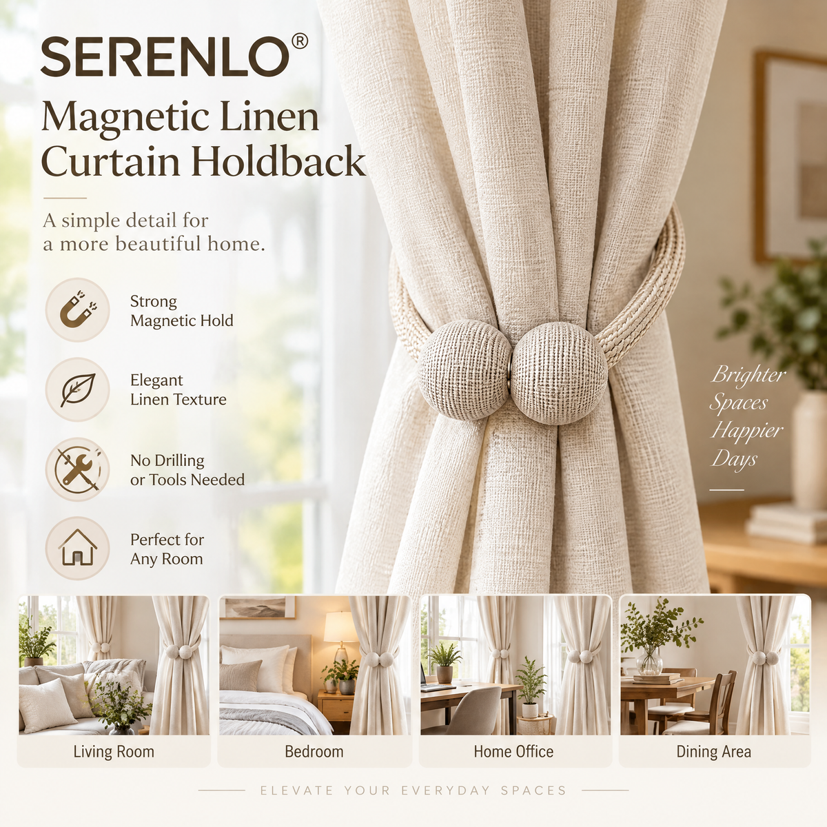 SERENLO™ Magnetic Linen Curtain Holdback